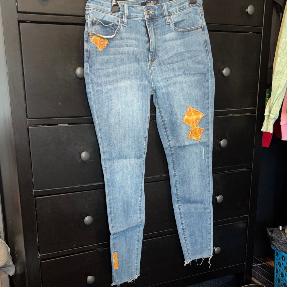 Judy Blue Light Blue Jeans with Orange Patches